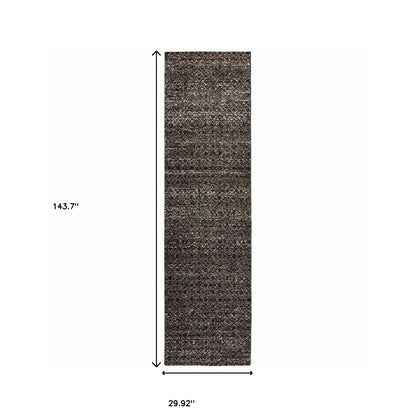 12' Runner Charcoal Grey and Brown Geometric Power Loom Runner Rug