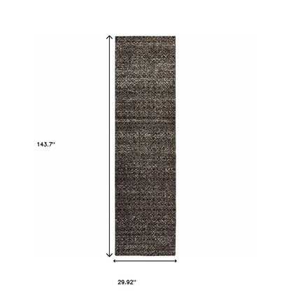 12' Charcoal Gray And Brown Geometric Runner Rug