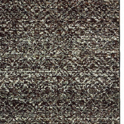 12' Charcoal Gray And Brown Geometric Runner Rug