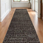 12' Runner Charcoal Grey and Brown Geometric Power Loom Runner Rug