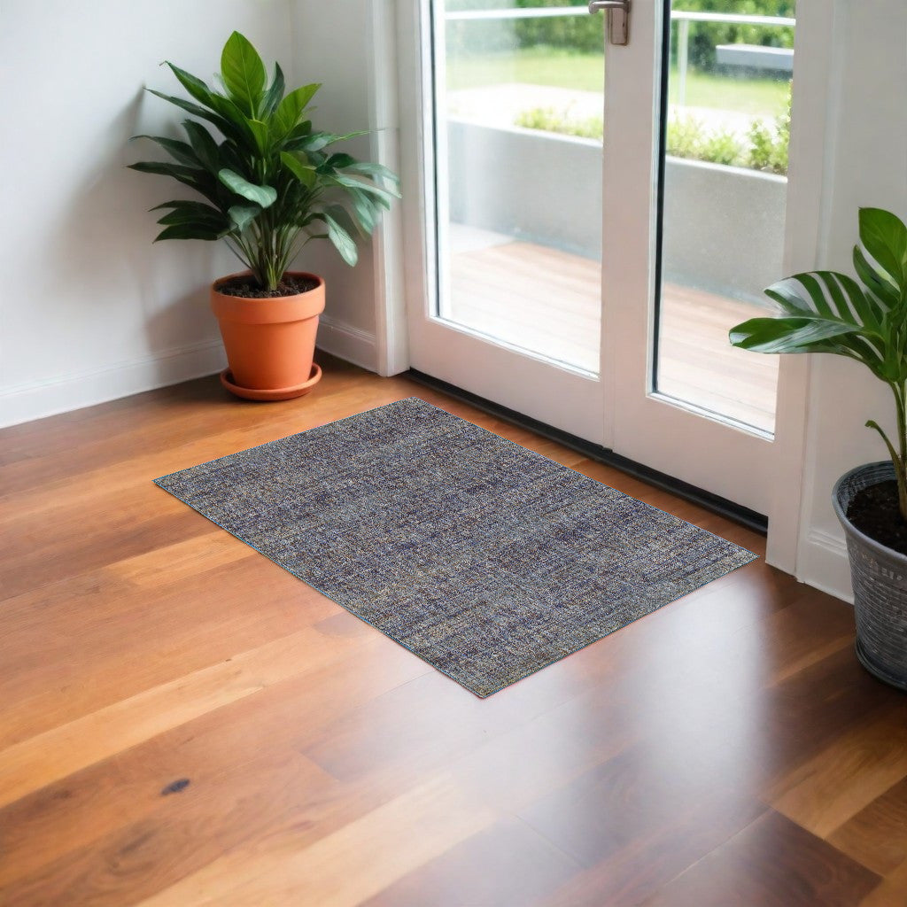 2' X 3' Blue and Ivory Power Loom Area Rug