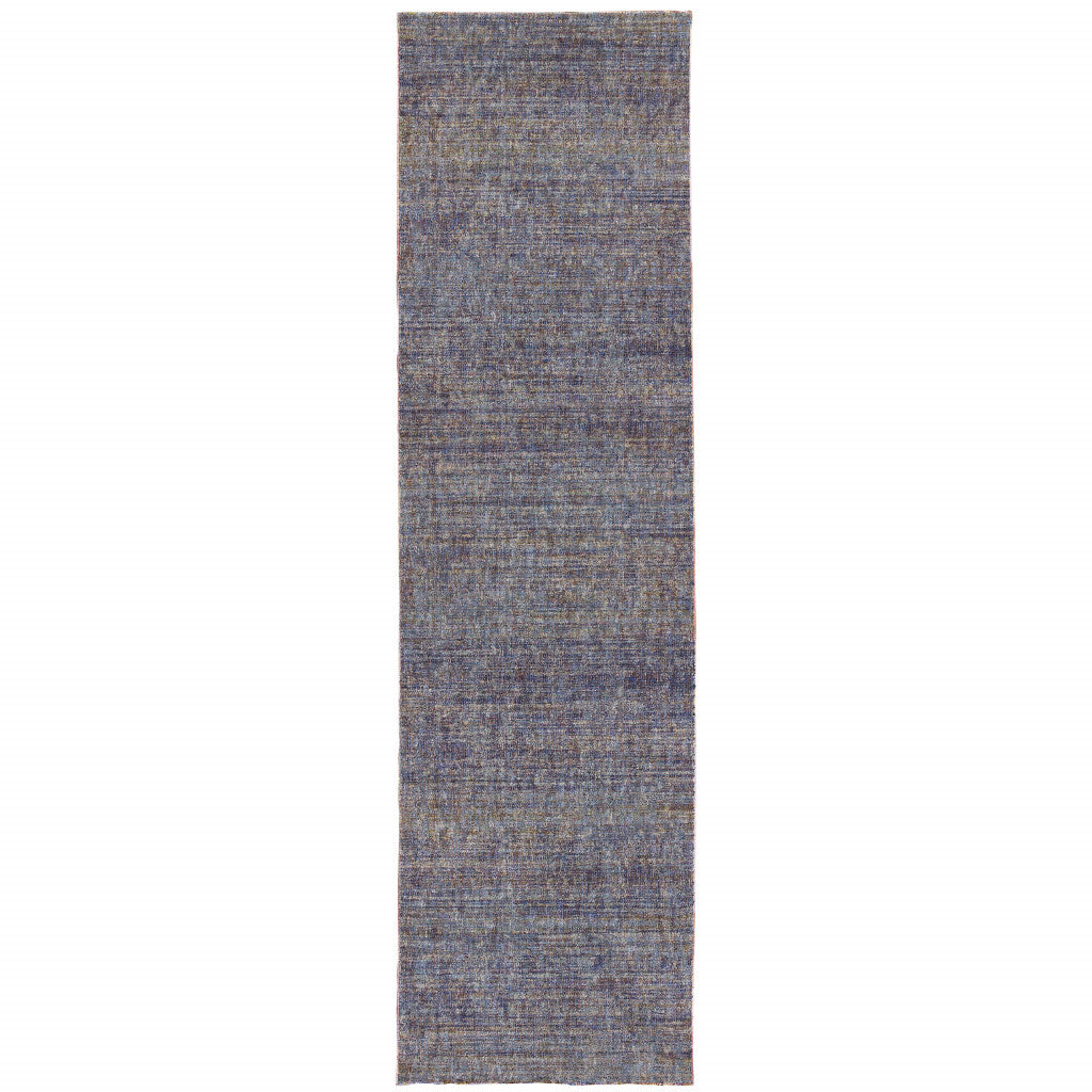 8' Runner Blue and Ivory Power Loom Runner Rug