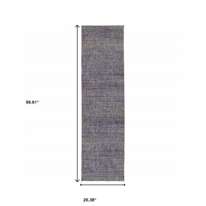 8' Blue And Ivory Runner Rug