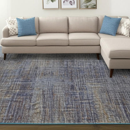 9' X 12' Blue and Ivory Power Loom Area Rug