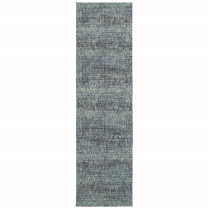 12' Runner Blue Grey Silver and Green Power Loom Runner Rug