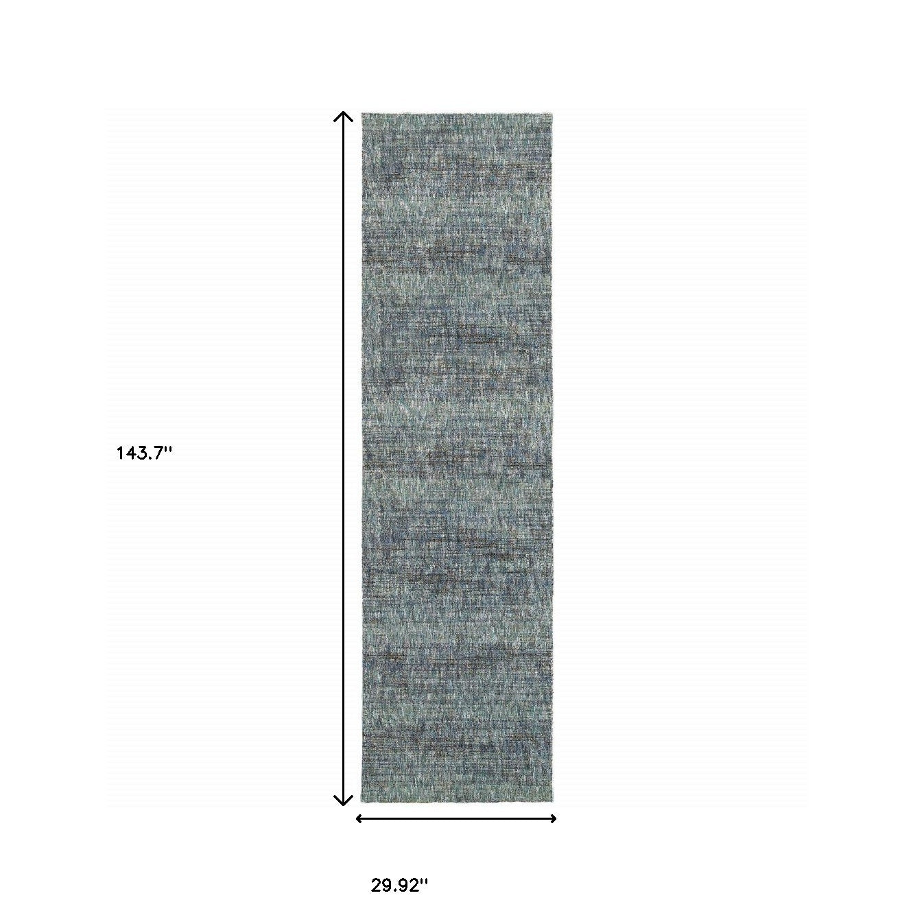 12' Runner Blue Grey Silver and Green Power Loom Runner Rug