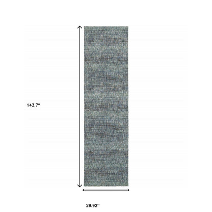 12' Runner Blue Grey Silver and Green Power Loom Runner Rug