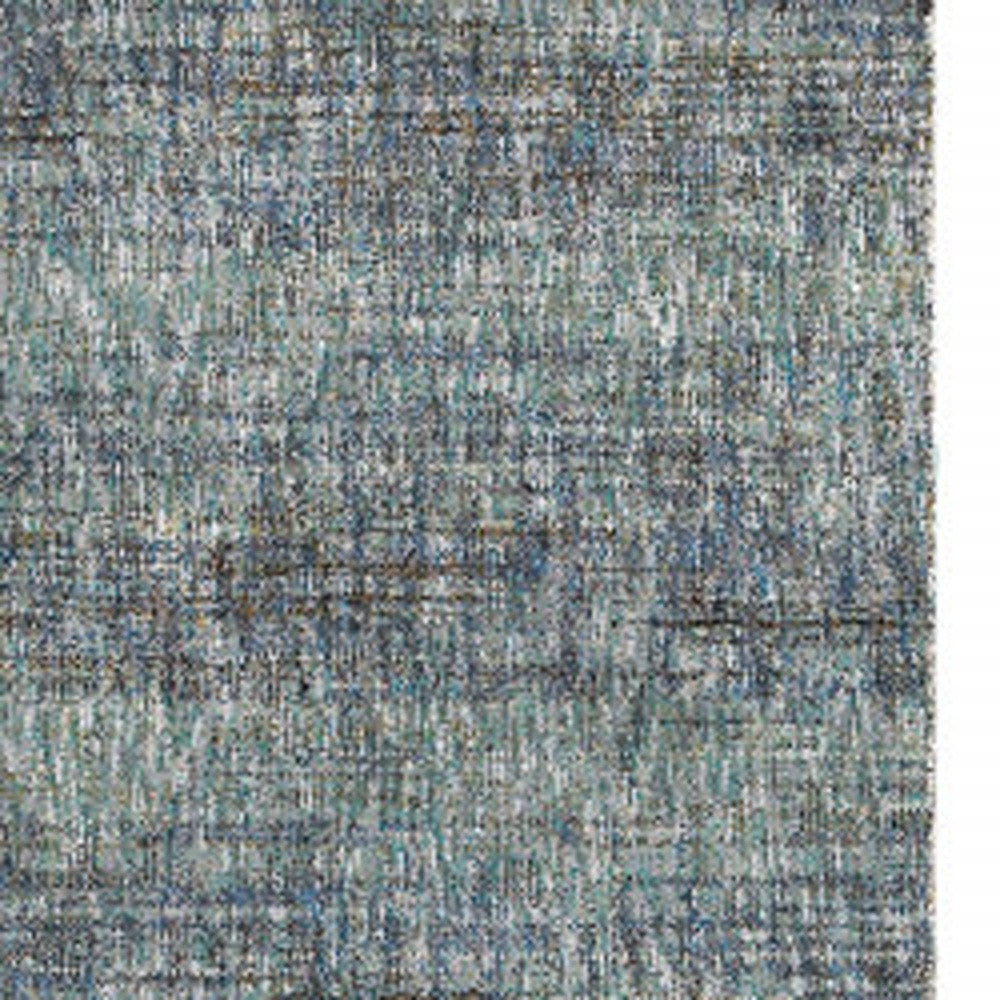 12' Runner Blue Grey Silver and Green Power Loom Runner Rug