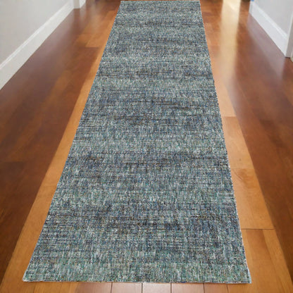 12' Runner Blue Grey Silver and Green Power Loom Runner Rug