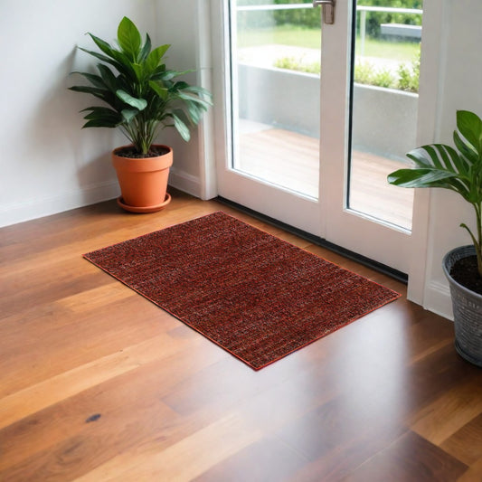 2' X 3' Red and Gray Power Loom Area Rug