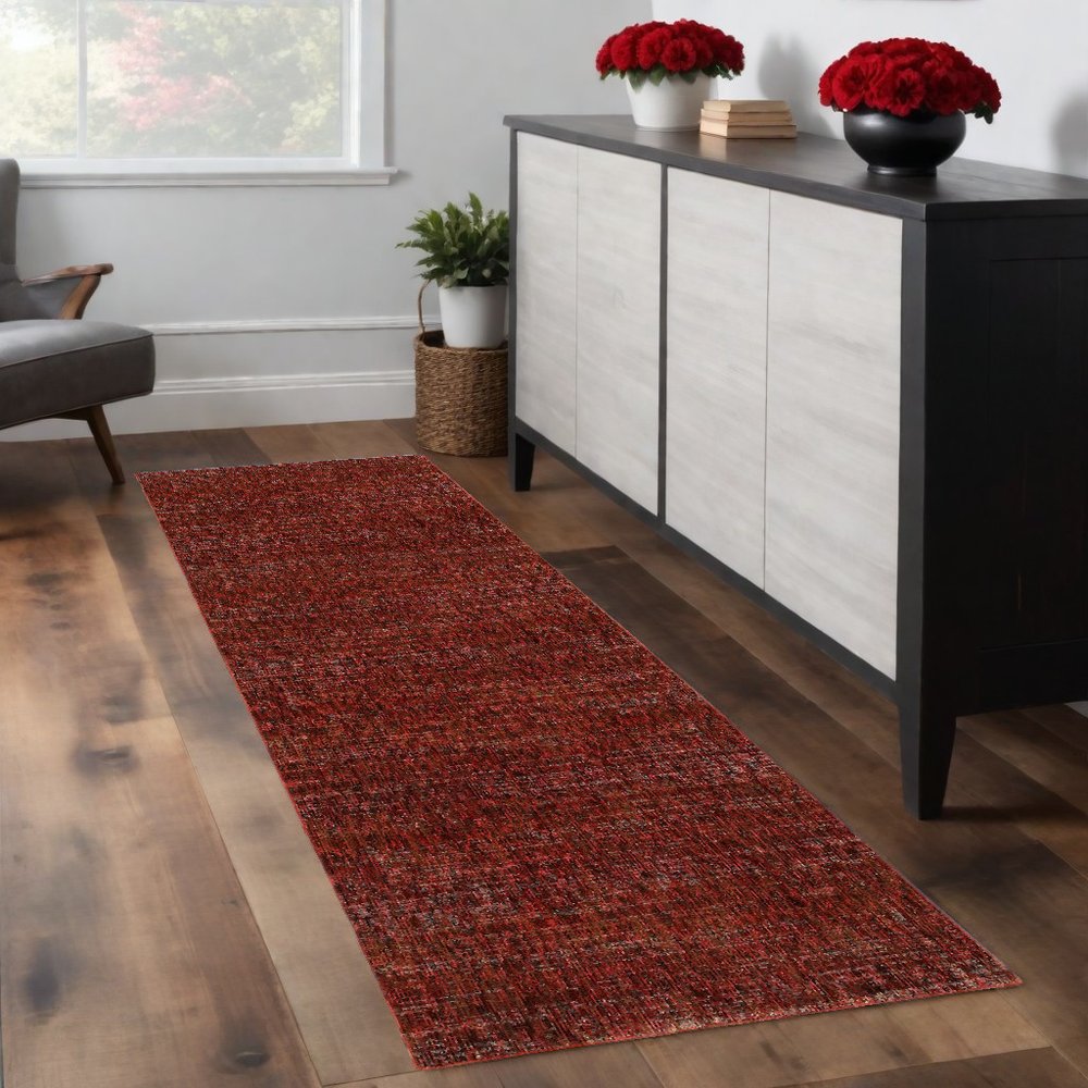 8' Red And Rust Distressed Runner Rug