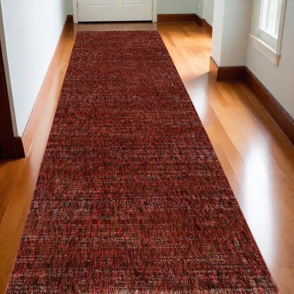 12' Runner Red Grey Deep and Charcoal Power Loom Runner Rug