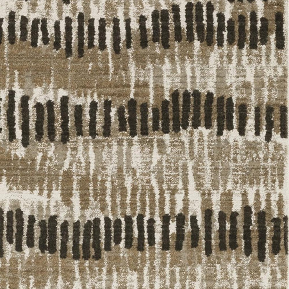 2' X 8' Beige Ivory Charcoal Brown Tan And Grey Abstract Power Loom Stain Resistant Runner Rug With Fringe