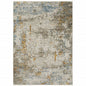 4' X 6' Beige Grey Brown Gold Red And Blue Abstract Power Loom Stain Resistant Area Rug With Fringe