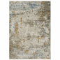 6' X 9' Beige Grey Brown Gold Red And Blue Abstract Power Loom Stain Resistant Area Rug With Fringe