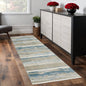 8' Blue And Beige Abstract Distressed Runner Rug With Fringe