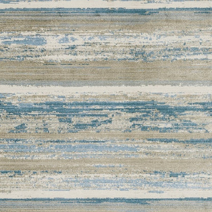 8' Blue And Beige Abstract Distressed Runner Rug With Fringe