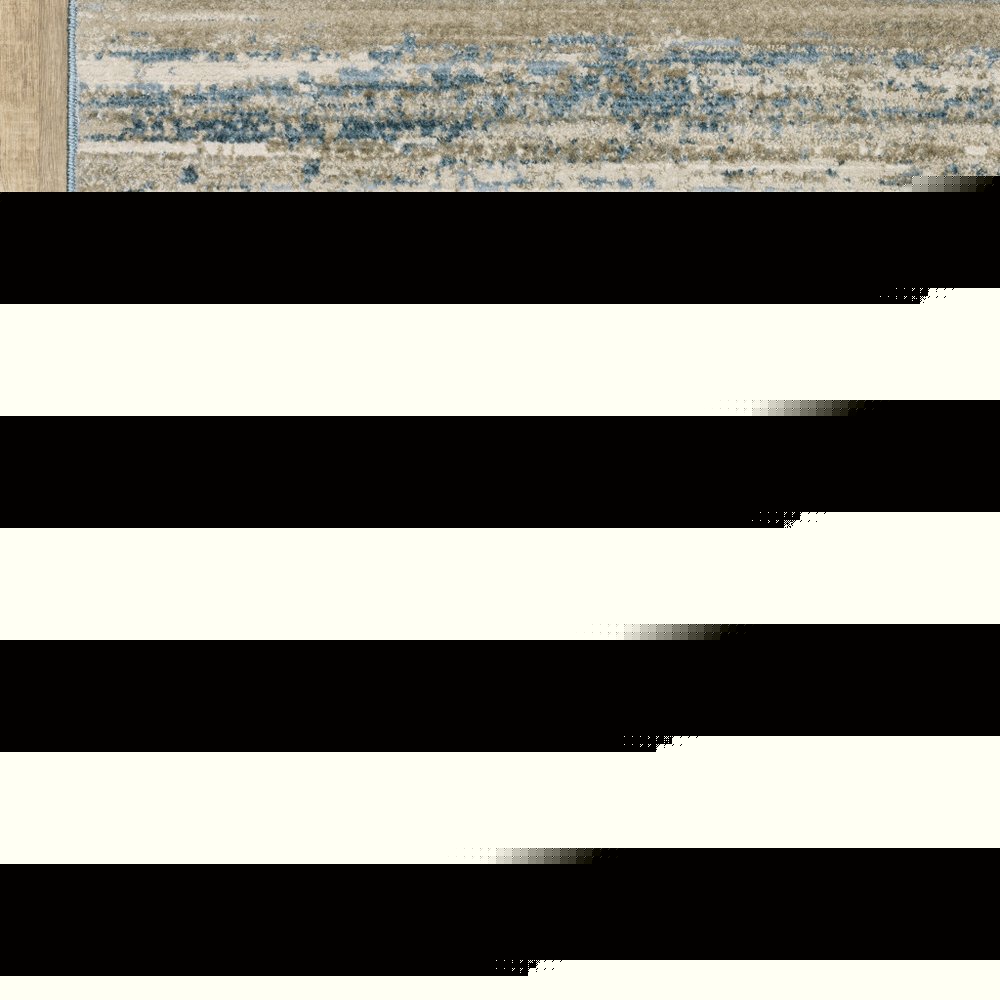 8' Blue And Beige Abstract Distressed Runner Rug With Fringe