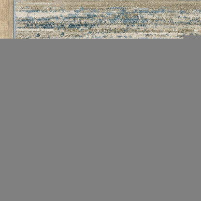 8' Blue And Beige Abstract Distressed Runner Rug With Fringe