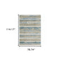 6' X 9' Ivory Beige Grey Blue And Tan Abstract Power Loom Stain Resistant Area Rug With Fringe