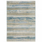 8' X 11' Ivory Beige Grey Blue And Tan Abstract Power Loom Stain Resistant Area Rug With Fringe