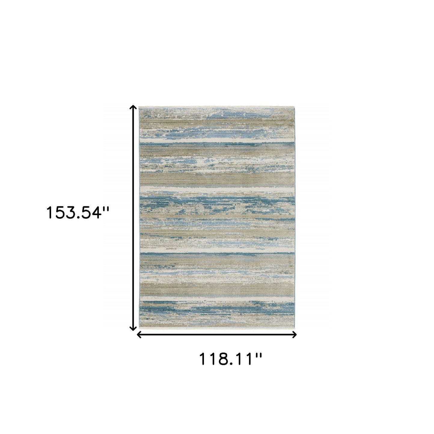 10' X 13' Ivory Beige Grey Blue And Tan Abstract Power Loom Stain Resistant Area Rug With Fringe