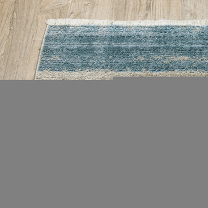 8' Beige Blue and Gray Geometric Power Loom Runner Rug