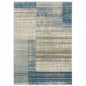 8' X 11' Blue Dark Blue Teal Grey Ivory Beige And Tan Geometric Power Loom Stain Resistant Area Rug With Fringe