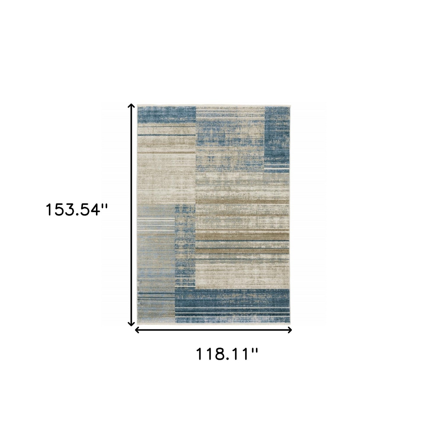 10' X 13' Blue Dark Blue Teal Grey Ivory Beige And Tan Geometric Power Loom Stain Resistant Area Rug With Fringe