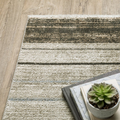 8' Beige and Charcoal Geometric Power Loom Runner Rug