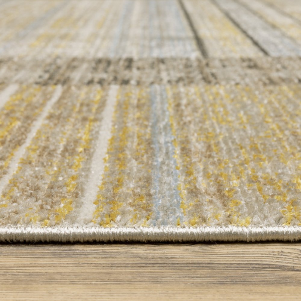 8' Beige and Charcoal Geometric Power Loom Runner Rug