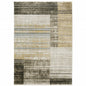 8' X 11' Beige Charcoal Brown Grey Tan Gold And Blue Geometric Power Loom Stain Resistant Area Rug With Fringe