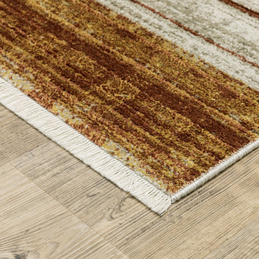 2' X 8' Brown And Ivory Geometric Power Loom Runner Rug With Fringe