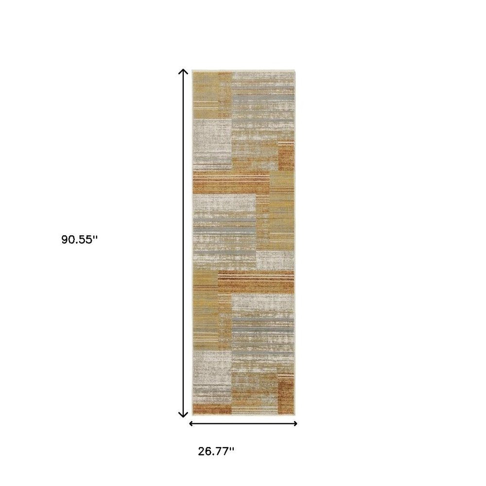 2' X 8' Brown And Ivory Geometric Power Loom Runner Rug With Fringe