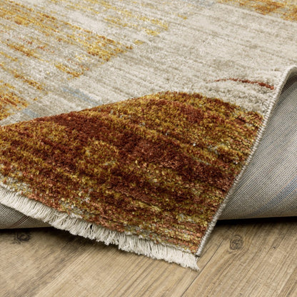 2' X 8' Brown And Ivory Geometric Power Loom Runner Rug With Fringe