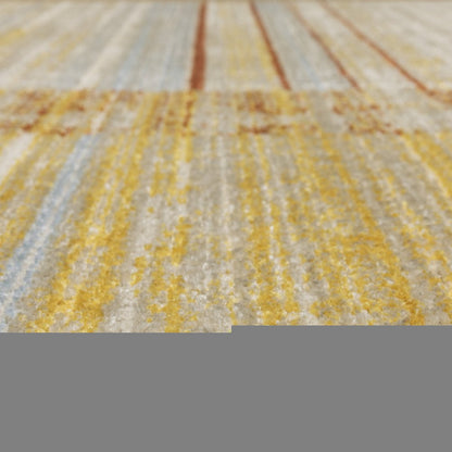 6' X 9' Rust Gold Blue Grey Ivory And Tan Geometric Power Loom Stain Resistant Area Rug With Fringe