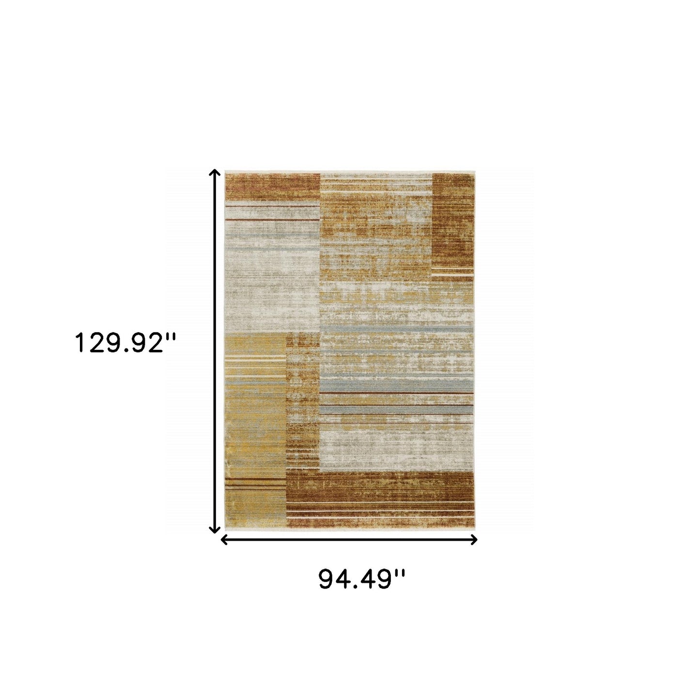 8' X 11' Rust Gold Blue Grey Ivory And Tan Geometric Power Loom Stain Resistant Area Rug With Fringe