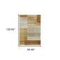 8' X 11' Rust Gold Blue Grey Ivory And Tan Geometric Power Loom Stain Resistant Area Rug With Fringe