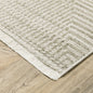8' Ivory Beige Taupe And Tan Geometric Power Loom Runner Rug With Fringe