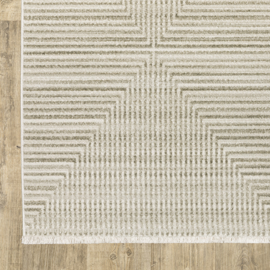 8' Ivory Beige Taupe And Tan Geometric Power Loom Runner Rug With Fringe