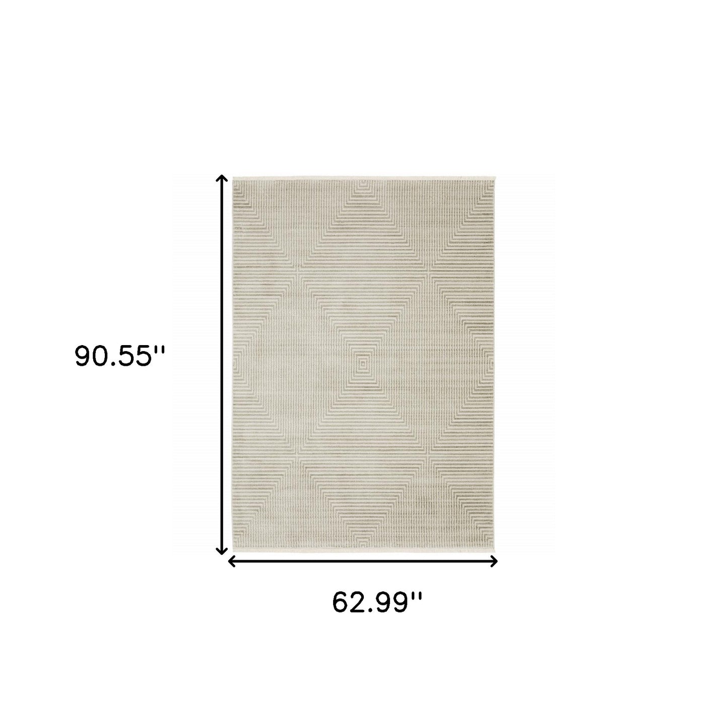 5' X 8' Ivory Beige Taupe And Tan Geometric Power Loom Stain Resistant Area Rug With Fringe