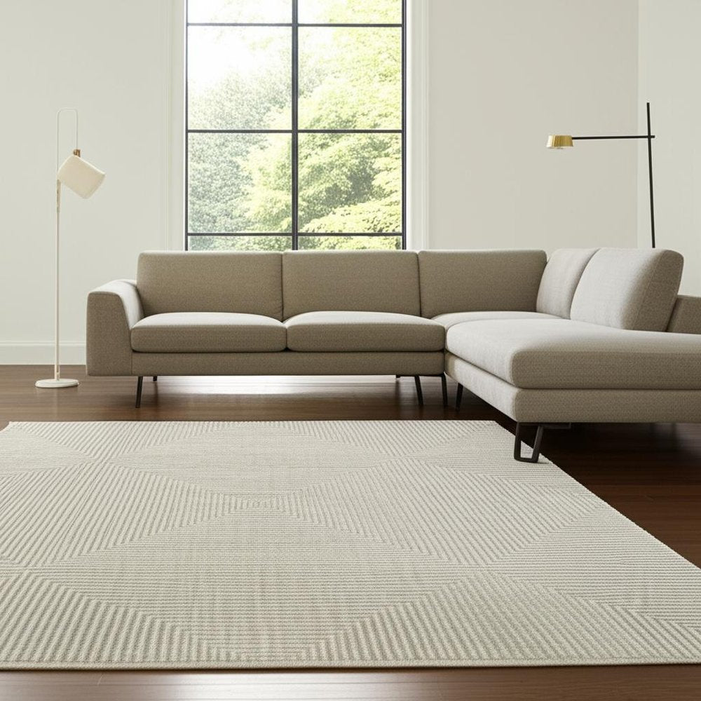 8' X 11' Beige and Ivory Geometric Power Loom Area Rug