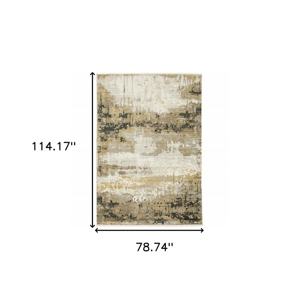 7' X 10' Gray and Black Abstract Power Loom Area Rug With Fringe