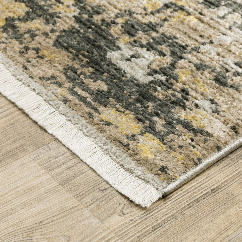 7' X 10' Gray and Black Abstract Power Loom Area Rug With Fringe