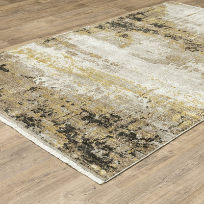 7' X 10' Gray and Black Abstract Power Loom Area Rug With Fringe