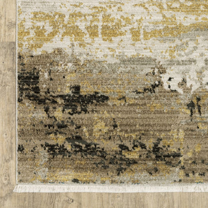 7' X 10' Gray and Black Abstract Power Loom Area Rug With Fringe