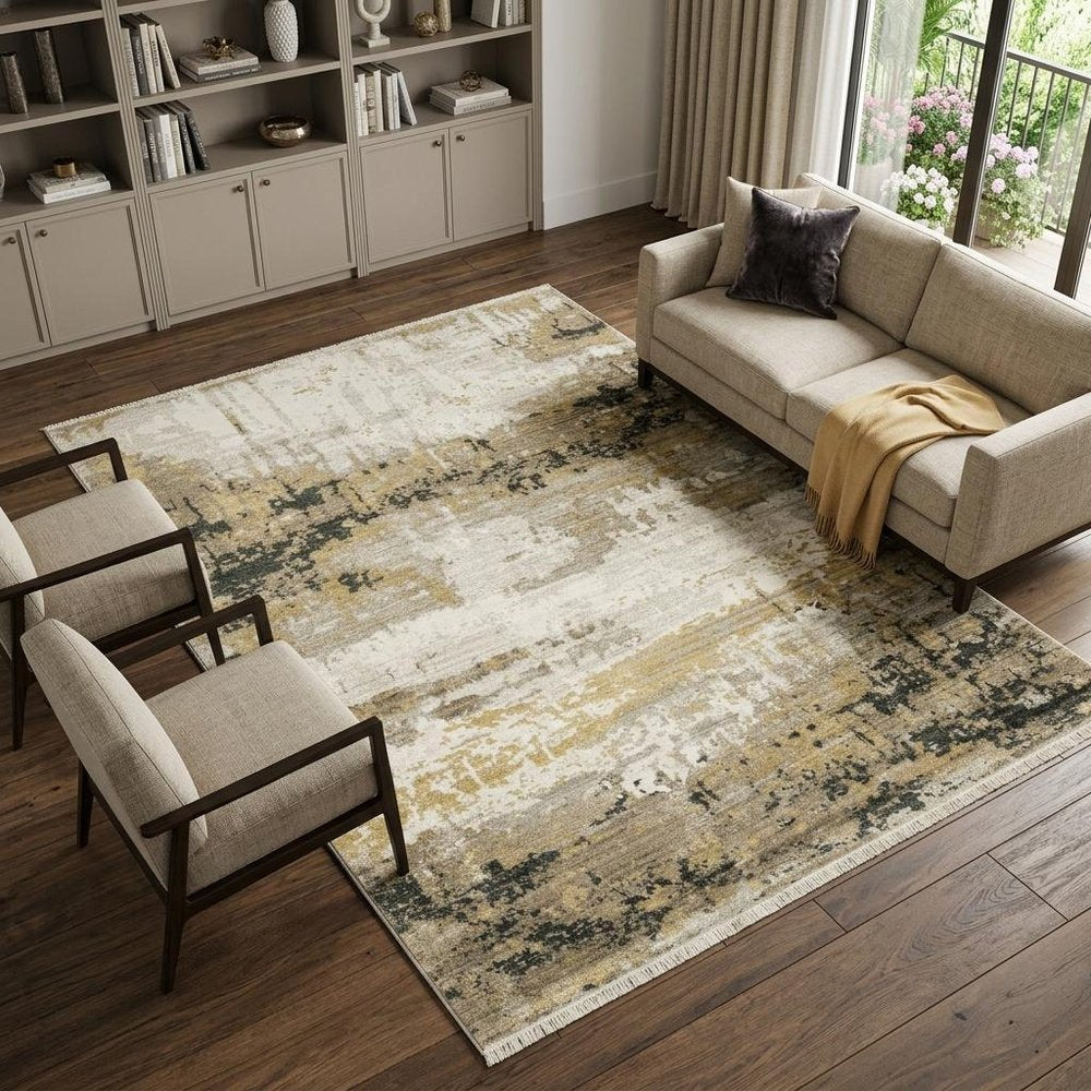 8' X 11' Gray and Black Abstract Power Loom Area Rug With Fringe