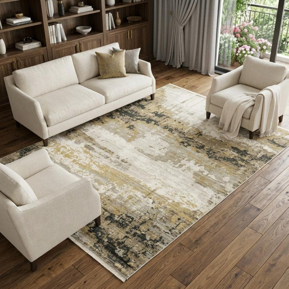 8' X 11' Gray and Black Abstract Power Loom Area Rug With Fringe