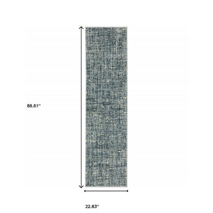 2' X 8' Dark Blue Light Blue Grey Ivory And Beige Abstract Power Loom Stain Resistant Runner Rug