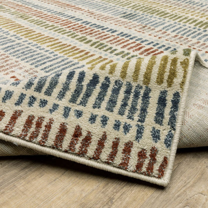 2' X 8' Ivory Blue Green Red And Gold Geometric Power Loom Stain Resistant Runner Rug